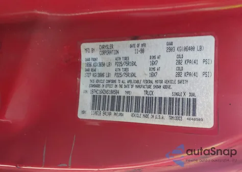 1999 Dodge Ram 1500 St/Ws из США, поврежденный, VIN 1B7HC16X2XS180584